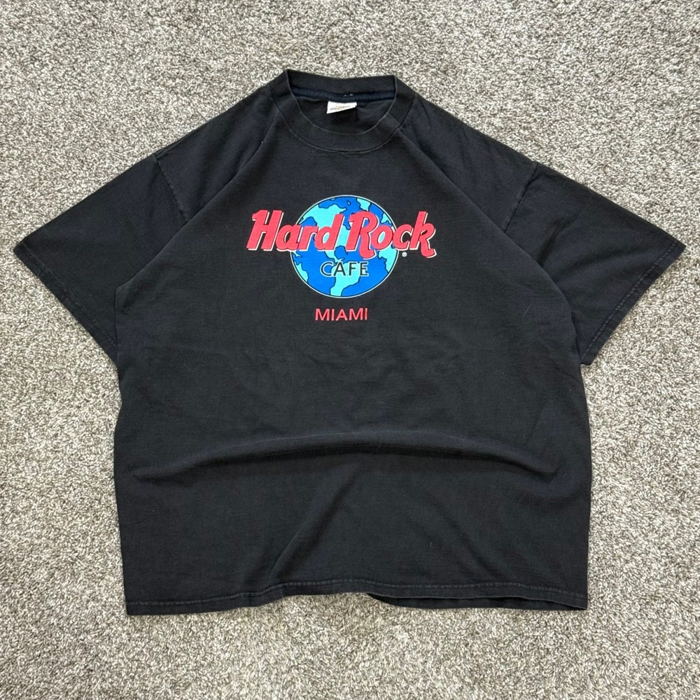 Vintage 90s Hard Rock Cafe Miami Graphic T-Shirt Mens XL Travel Globe Logo Tee